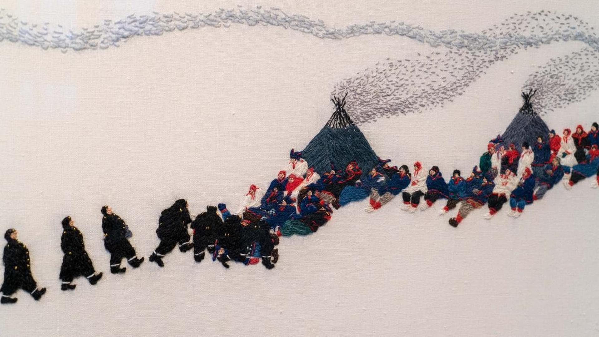 Britta Marakatt-Labba, detalj fra «Garjját» (Kråkene), foto: Nordnorsk Kunstmuseum | Kjetil Rydland